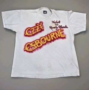 1980's Ozzy Osbourne Tribute T-Shirt - White with Red and Yellow Accents